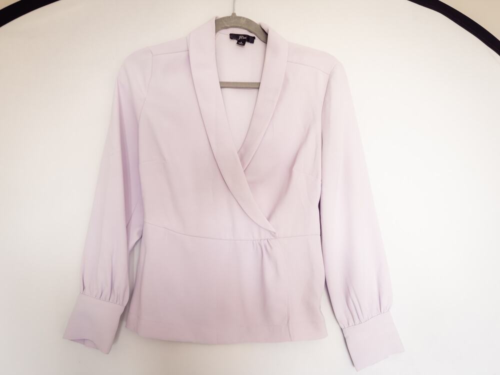 J.Crew Drapey 365 Crepe shawl collar Lavender Wrap Peplum Top Blouse SZ 2